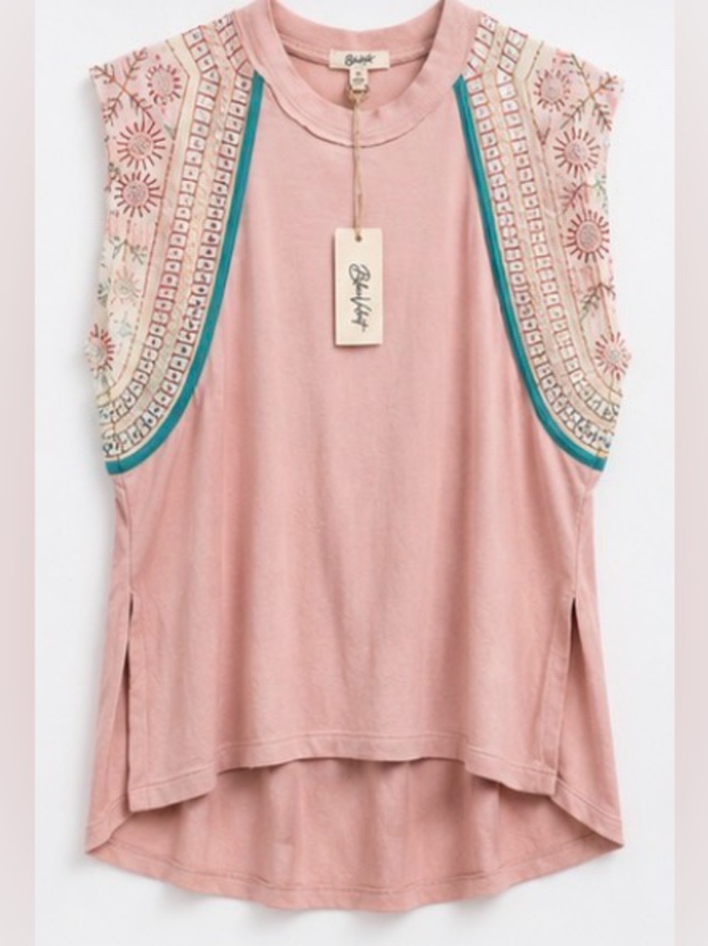 NWT Blue Velvet Pink Embroidered Sequin Hi Low Tunic Top Medium Boho